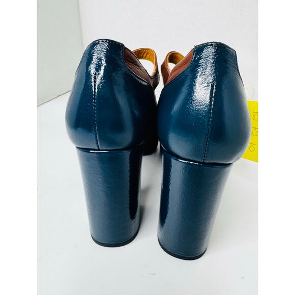 Fly London ERIL Platform Pumps Cognac & Navy Leather Retro 70s Chunky Heel 38 - Picture 7 of 11